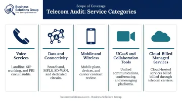 Five telecom service categories covered in a comprehensive expense audit