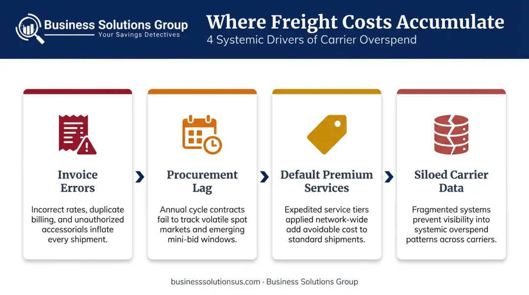 Four freight cost accumulation mechanisms in complex shipping networks infographic