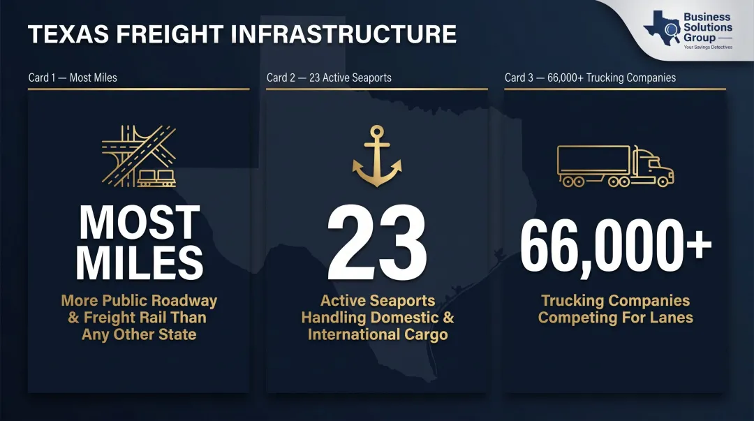 Texas freight infrastructure scale statistics including roadways seaports and trucking companies