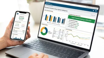 Business Solutions Group shipping spend analytics dashboard displaying carrier benchmark comparisons and savings