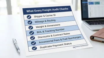 Freight invoice audit checklist seven key verification points infographic