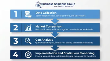 four-phase transportation cost benchmarking process flow diagram infographic