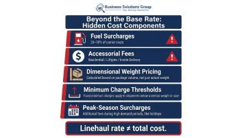 Five hidden freight cost components beyond base rate breakdown infographic