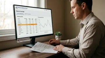 Business owner reviewing monthly payment processing statements on desktop computer