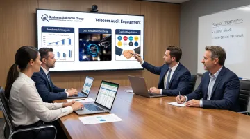 Business Solutions Group telecom consulting services showing savings analysis and carrier negotiation