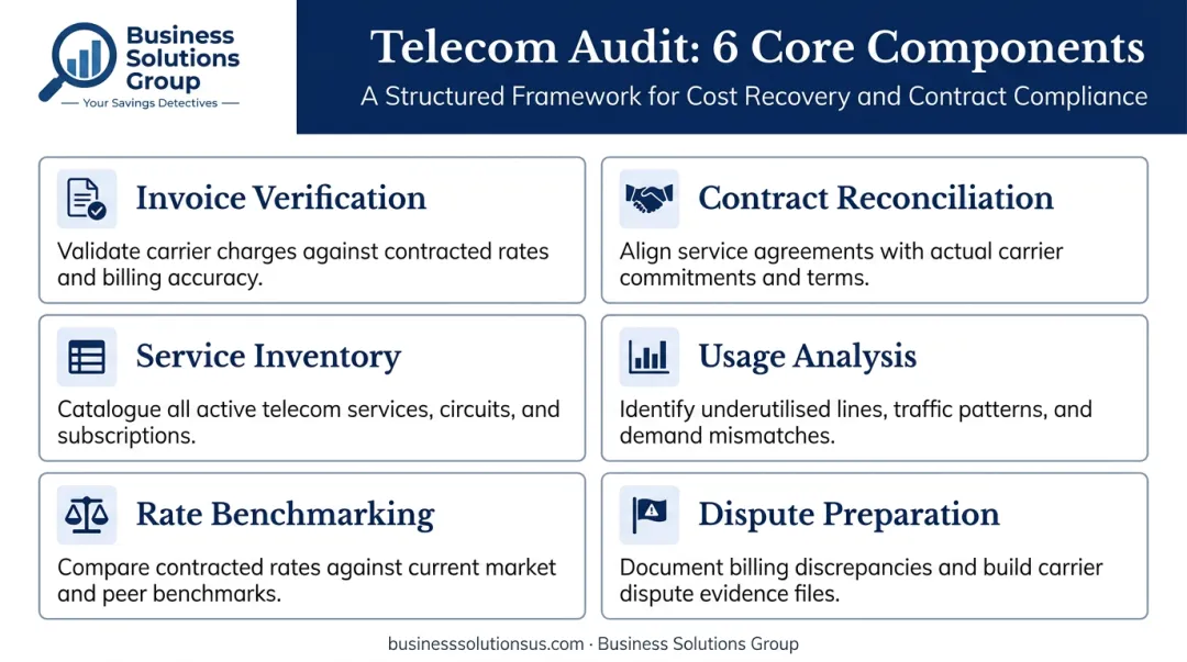 Six core components of a complete telecom expense audit process