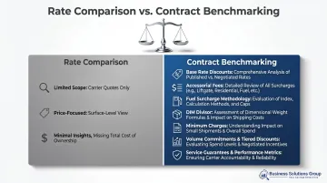 Benchmarking versus rate comparison key differences side-by-side infographic