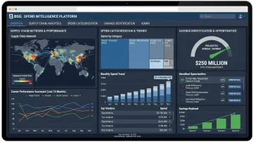BSG spend intelligence platform displaying parcel spend analysis and freight savings opportunities