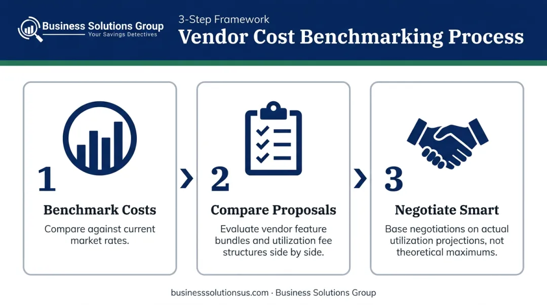 Three-step telehealth vendor cost benchmarking process for employer contract negotiations