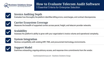 Telecom audit software evaluation checklist covering five key enterprise selection criteria