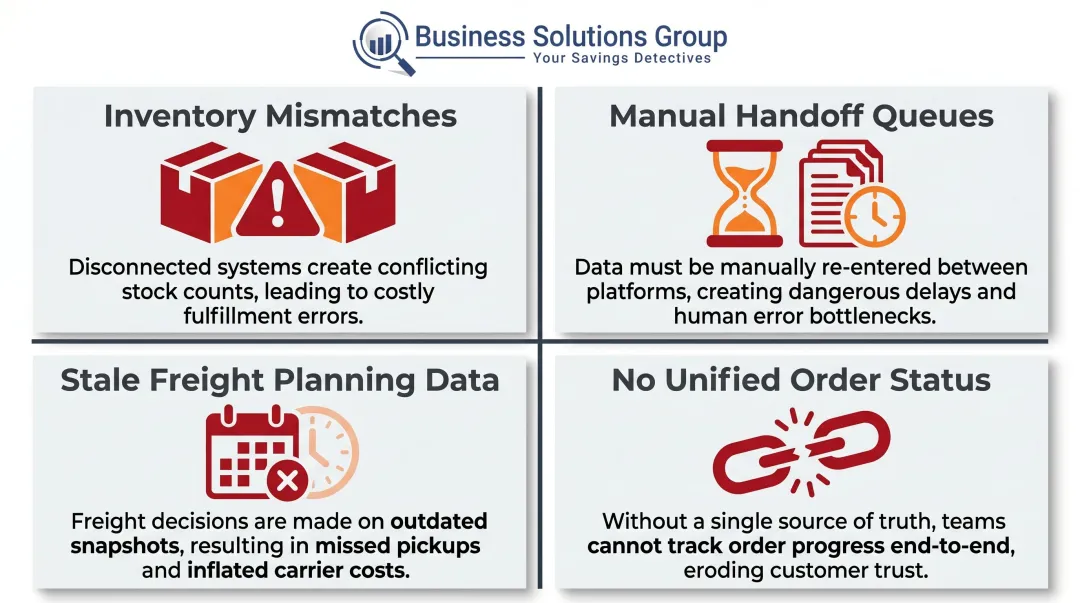 Four siloed TMS WMS operational consequences causing supply chain bottlenecks