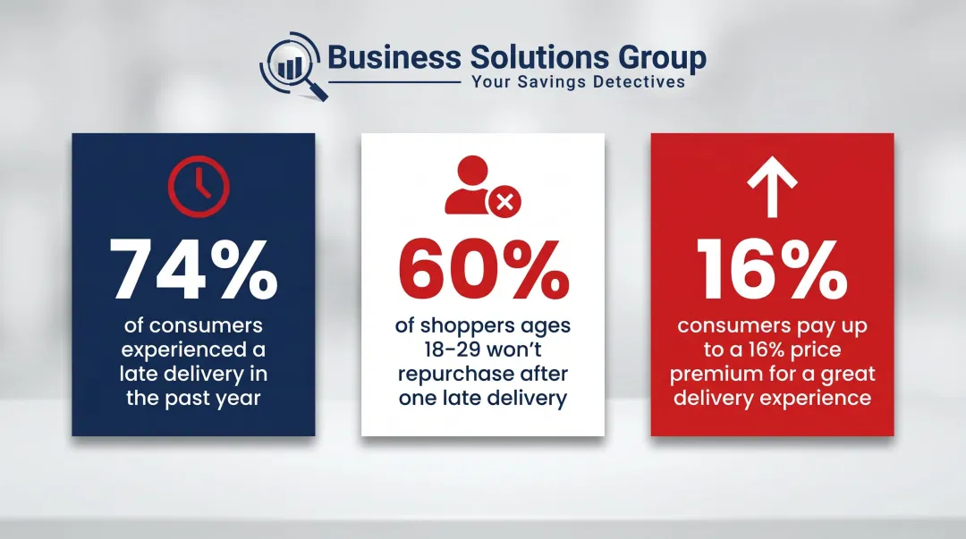 Consumer delivery expectations statistics showing late delivery churn risk by age group