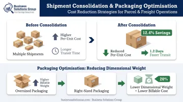 Freight cost reduction strategies comparison showing consolidation savings and dimensional weight optimization