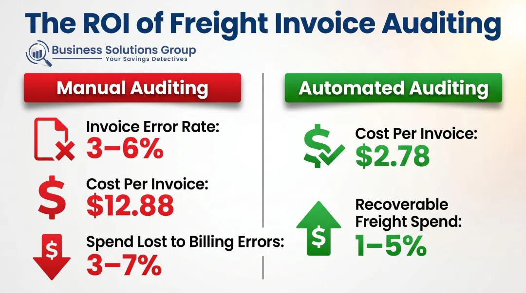 Freight invoice auditing cost savings comparison manual versus automated processing