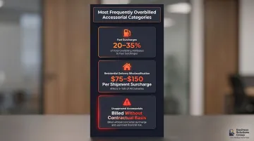 Top freight accessorial overcharge categories with overbilling percentages and surcharge ranges