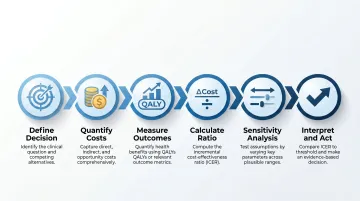 Six-step healthcare cost-effectiveness analysis process flow diagram