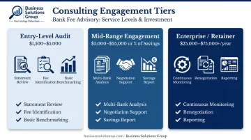 Three-tier bank fee consulting engagement cost comparison infographic