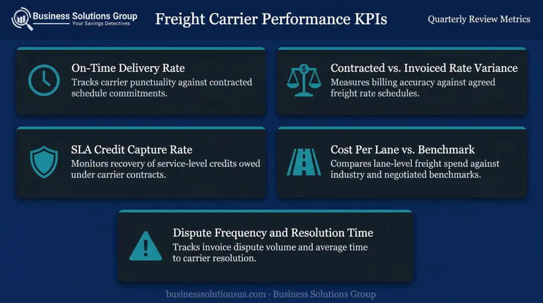 Five freight carrier KPI metrics for quarterly contract performance monitoring review