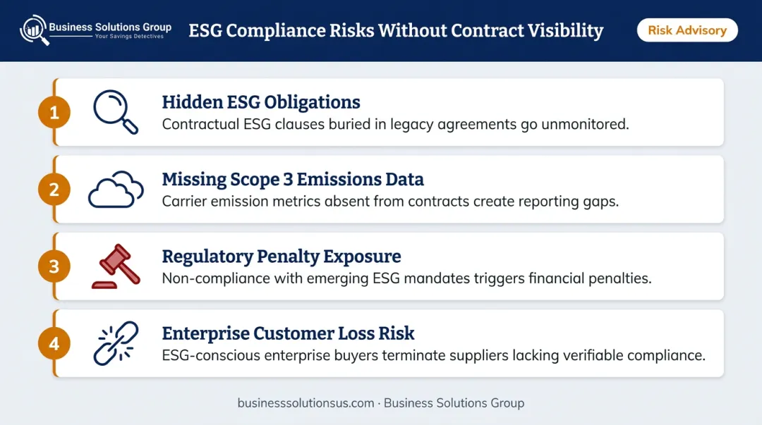 ESG freight contract compliance risk exposure four-factor breakdown infographic