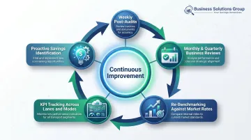 Continuous carrier rate optimization cycle with five ongoing monitoring activities