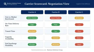 side-by-side carrier scorecard comparison showing cost reliability and transit time metrics