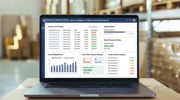 Business Solutions Group parcel invoice audit platform dashboard displaying carrier billing analysis