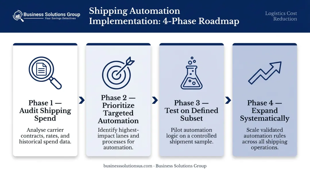 Four-phase shipping automation implementation process from audit to expansion