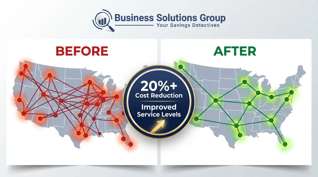 Distribution center network consolidation from 14 to 9 nodes reducing costs 20 percent