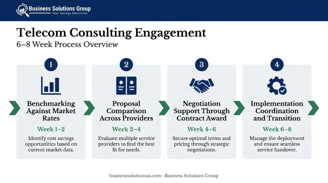 6 to 8 week telecom consulting engagement timeline from analysis to implementation