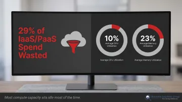 Cloud infrastructure waste statistics showing IaaS spend loss and CPU utilization rates