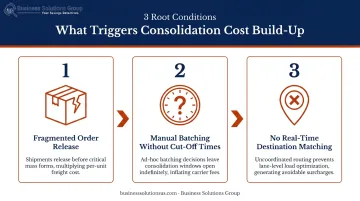 Three operational triggers driving hidden shipping cost accumulation infographic