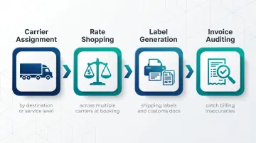 4-step automated shipping workflow from carrier assignment to invoice auditing