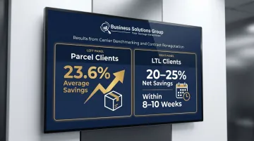 Average transportation savings benchmarks for parcel and LTL clients comparison chart