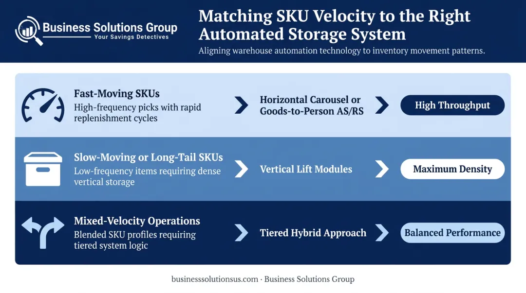 Three-tier SKU velocity storage system matching framework for warehouse automation