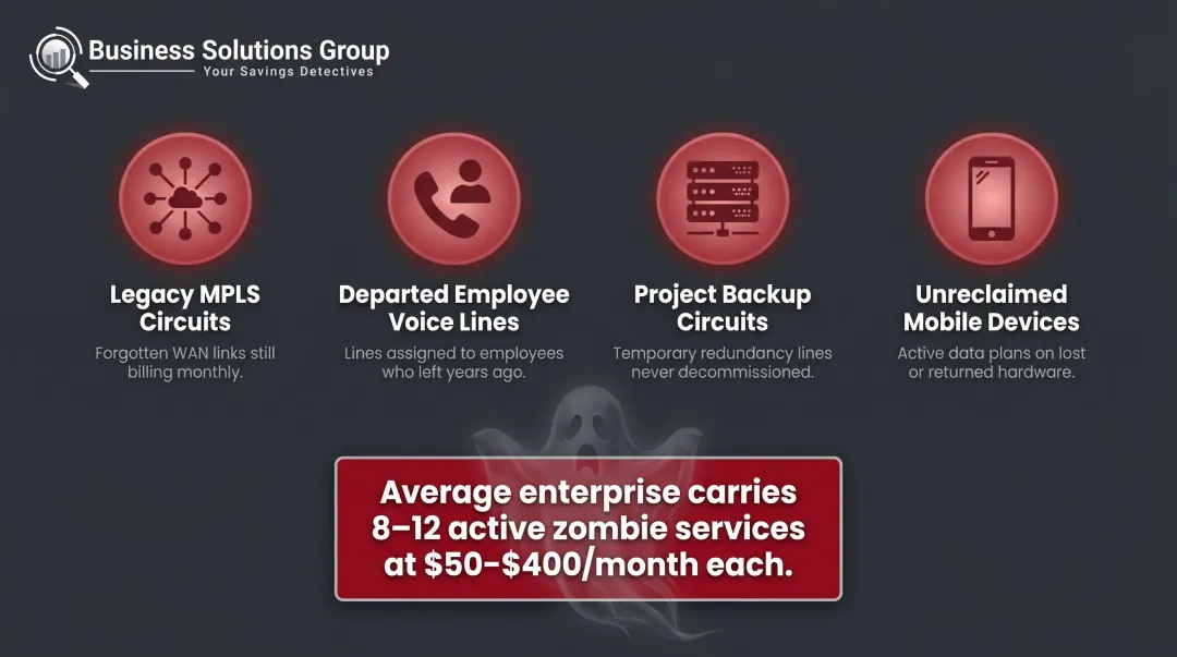 Ghost telecom services types and monthly cost range per zombie service