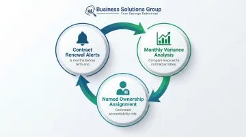 Continuous telecom expense monitoring cadence with three recurring operational checkpoints