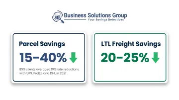 Supply chain advisory parcel and LTL freight savings ranges comparison infographic