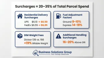Four key carrier surcharge categories impacting total parcel shipping spend in 2026