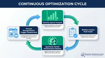 4-step continuous carrier contract optimization process from monthly audits to annual renegotiation