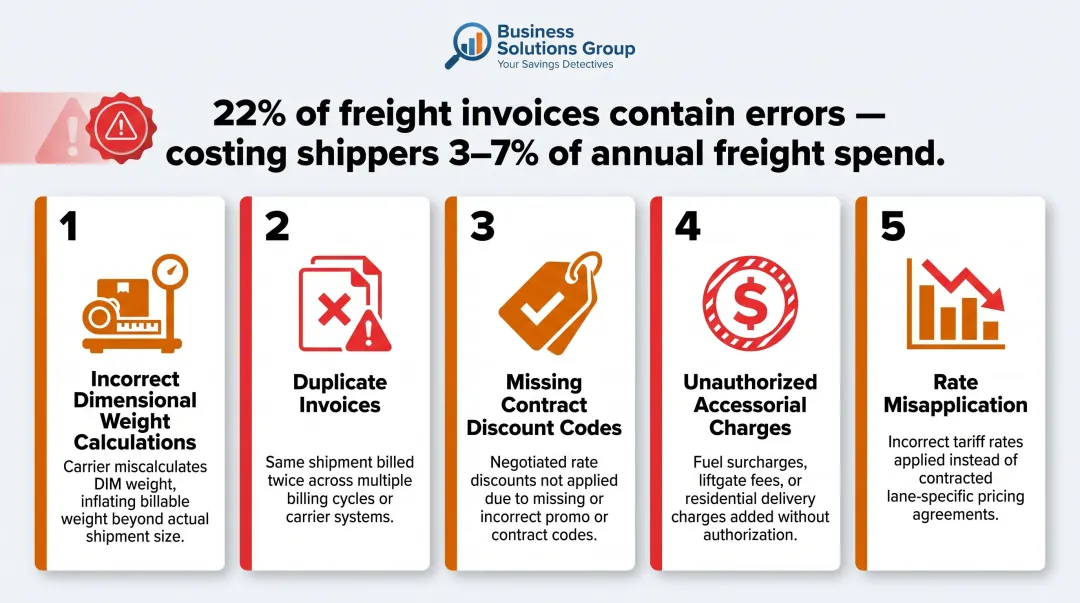 Five most common freight invoice billing errors costing shippers 3-7 percent annually