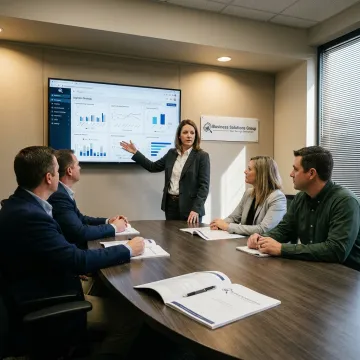 Consultant presenting aerospace supply chain optimization strategy