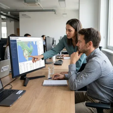 Logistics team using route optimization software dashboard