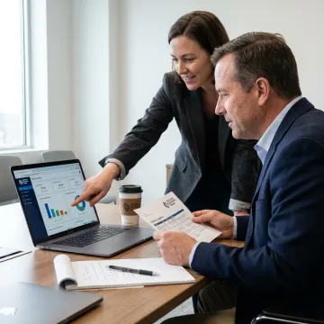 Healthcare supply chain consulting team reviewing logistics data