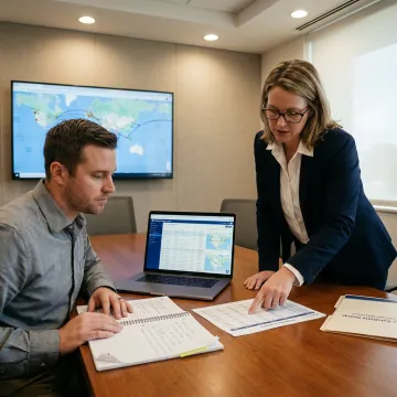 Freight and supply chain management team reviewing shipments