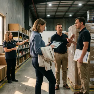 Consultant analyzing warehouse operations