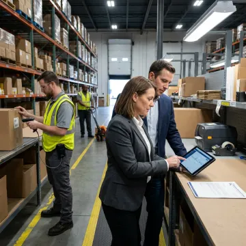 Warehouse team reviewing process improvements