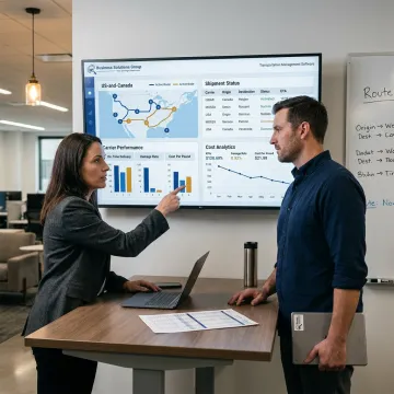 Logistics team reviewing delivery software