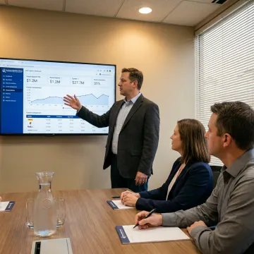 Consultant presenting logistics analytics strategy