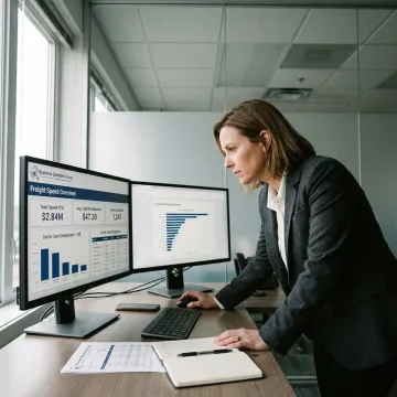 Freight audit analyst reviewing shipping invoices