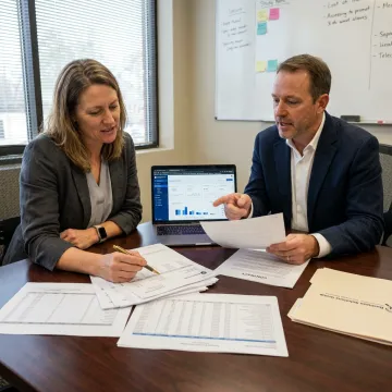 Consultants reviewing telecom invoices and audit reports